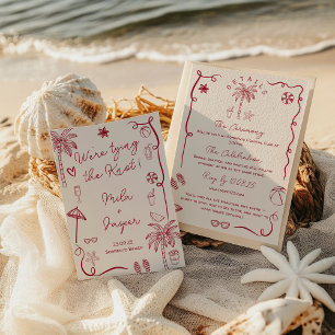 Retro French Beach Seaside Illustration Wedding Invitation