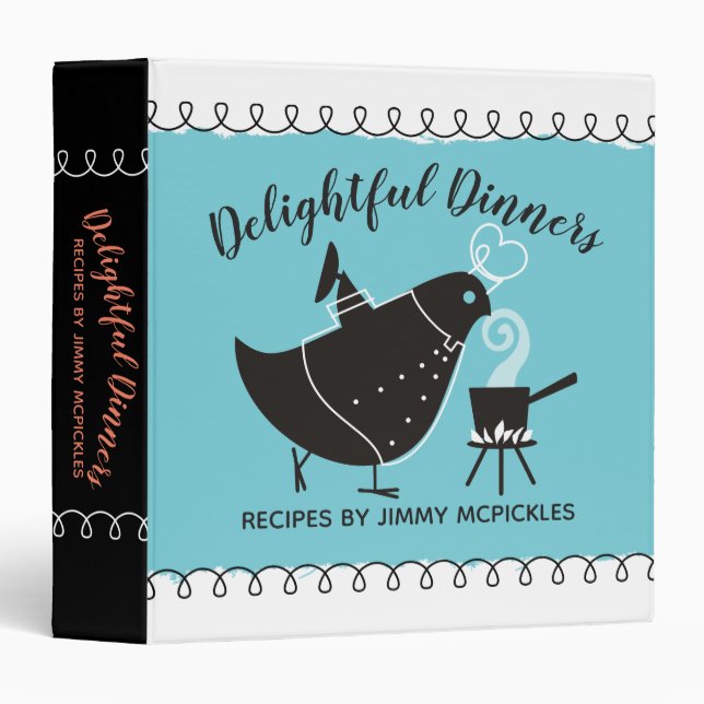 Retro French bird chef recipe cookbook binder (Front/Spine)
