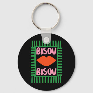 Retro French Bisous Paris Vacation Summer Vibes Keychain
