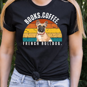 Retro French Bulldog Books Coffee T-Shirt