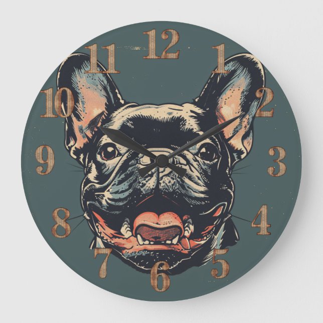 Retro French Bulldog Clock (Front)