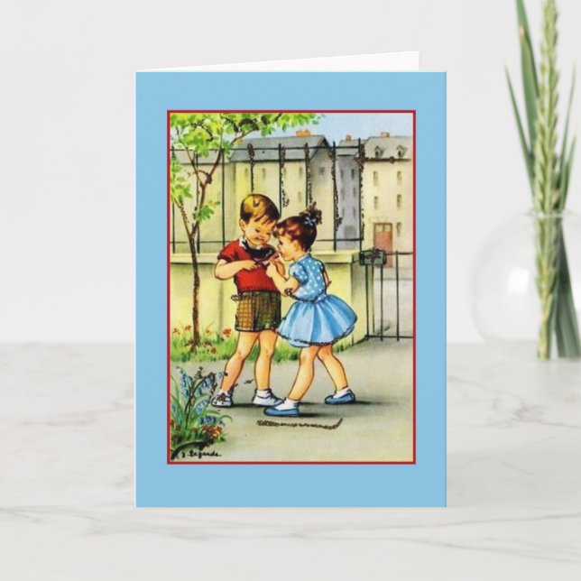 Retro French Children Note Card (Front)