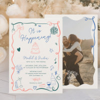 Retro French hand drawn illustrated photo wedding