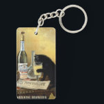 Retro french poster "absinthe bourgeois" keychain<br><div class="desc">Famous poster black cat drinking absinthe has been around the world and remains one of the most beautiful and representative posters of 1900. Founded by brothers Mourgue for Bourgeois famous distillery in Pontarlier, it uses the same codes as the famous painting by Charles Maire for french Absinthe Pernod Fils, namely:...</div>