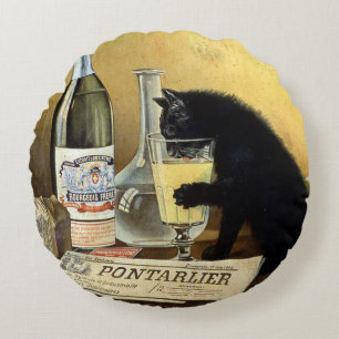 Retro french poster "absinthe bourgeois" round pillow