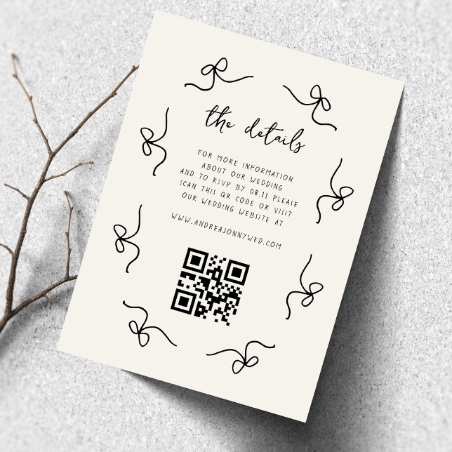 Retro French Wedding Hand Drawn QR Code Details Enclosure Card (Creator Uploaded)