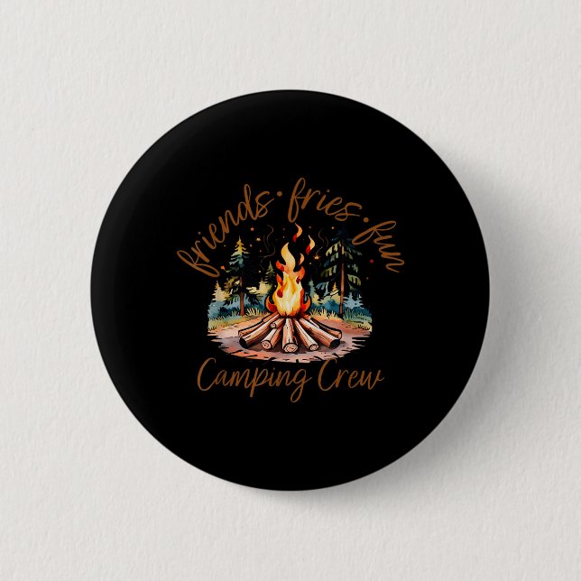 Retro Friends Fires Fun Camping Crew Summer 2 Inch Round Button (Front)