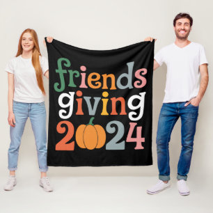 Retro Friends Giving 2024 Thanksgiving Fall Fleece Blanket