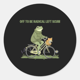 Retro frog bicycle cat off to be radical left scum classic round sticker