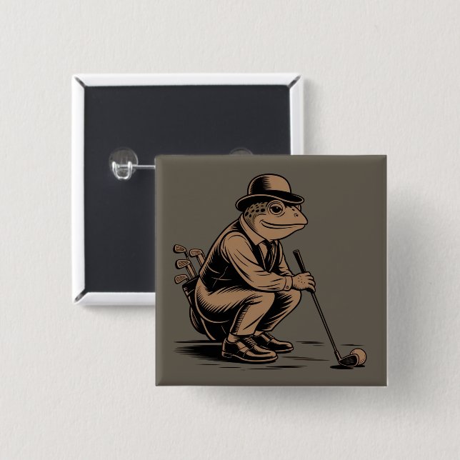 Retro Frog Funny Retro Frog Golf Lover 2 Inch Square Button (Front & Back)
