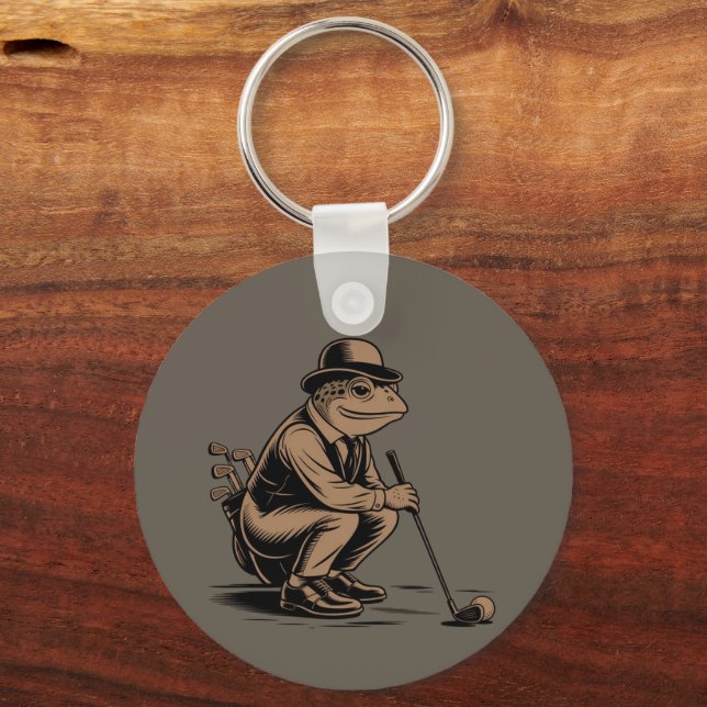 Retro Frog Funny Retro Frog Golf Lover Keychain (Front)