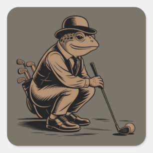 Retro Frog Funny Retro Frog Golf Lover Square Sticker
