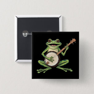 Retro Frog Playing Banjo 90s Music Lovers Vintage 2 Inch Square Button