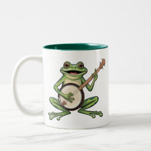 Retro Frog Playing Banjo 90s Music Lovers Vintage Two-Tone Coffee Mug
