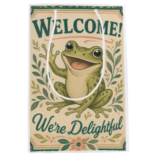 Retro Frog Welcome We're Delightful Art Vintage  Medium Gift Bag