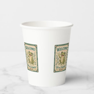 Retro Frog Welcome We're Delightful Art Vintage Paper Cups