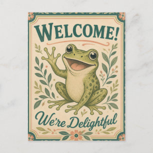 Retro Frog Welcome We're Delightful Art Vintage  Postcard