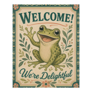 Retro Frog Welcome We're Delightful Art Vintage Poster