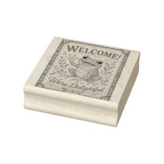 Retro Frog Welcome We're Delightful Art Vintage Rubber Stamp