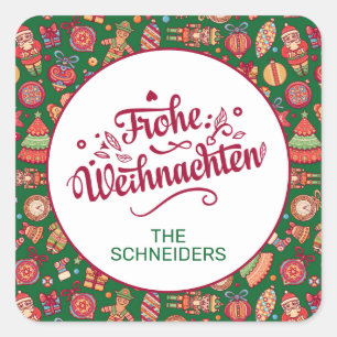 Retro Frohe Weihnachten Personalized Square Sticker