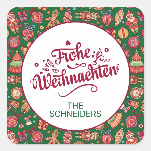 Retro Frohe Weihnachten Personalized Square Sticker (Front)