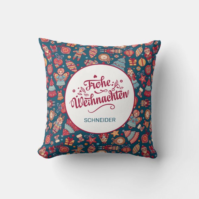 Retro Frohe Weihnachten Personalized Throw Pillow (Front)