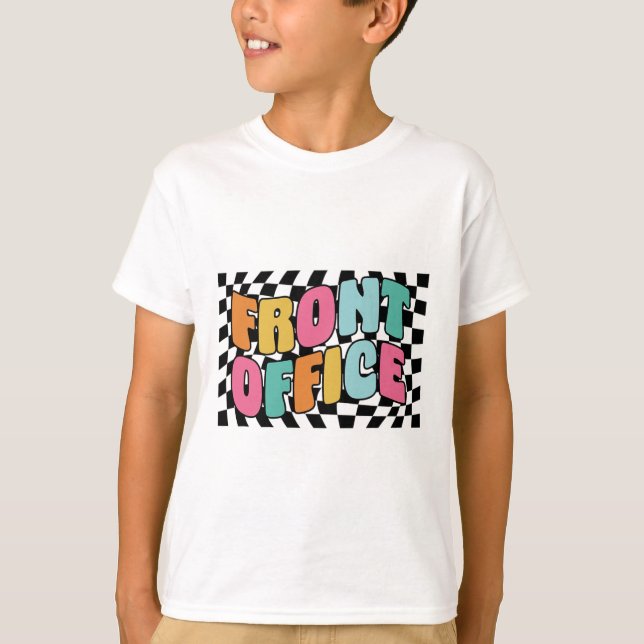 Retro Front Office Chequered Admin Team First Day  T-Shirt (Front)