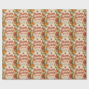 Retro Fruit Birthday ,Colourful Floral Greeting Wrapping Paper