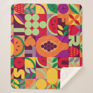 Retro Fruit Geometric: Vintage Seamless Sherpa Blanket