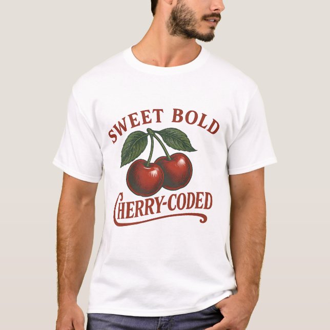Retro Fruit Sweet Cherry-Coded Graphic T-Shirt (Front)