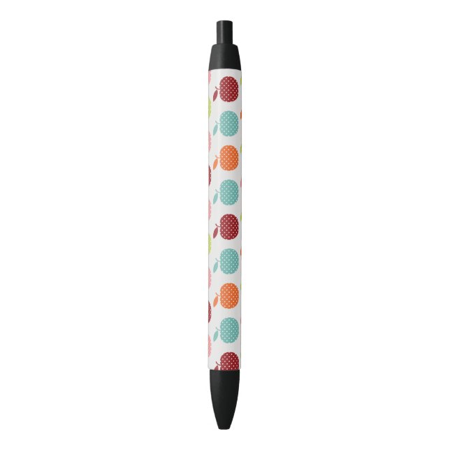 Retro Fruity Apple Pattern Black Ink Pen (Front Vertical)