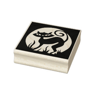 Retro Full Moon Kitty Rubber Art Stamp