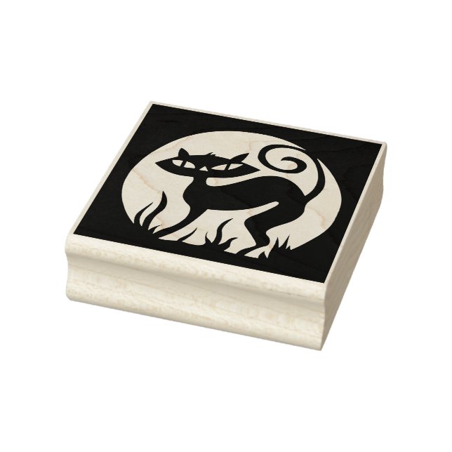 Retro Full Moon Kitty Rubber Art Stamp (Stamp)