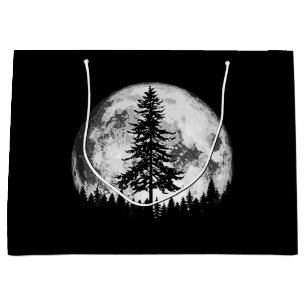 Retro Full Moon & Minimalist Pine Tree Vintage Gra Large Gift Bag