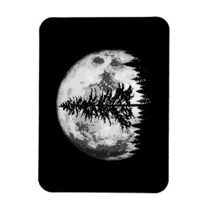 Retro Full Moon & Minimalist Pine Tree Vintage Gra Magnet