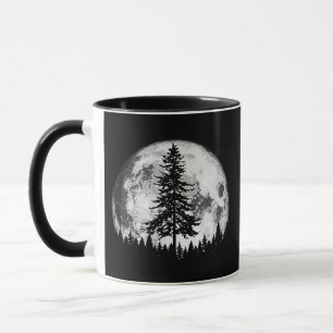 Retro Full Moon & Minimalist Pine Tree Vintage Gra Mug