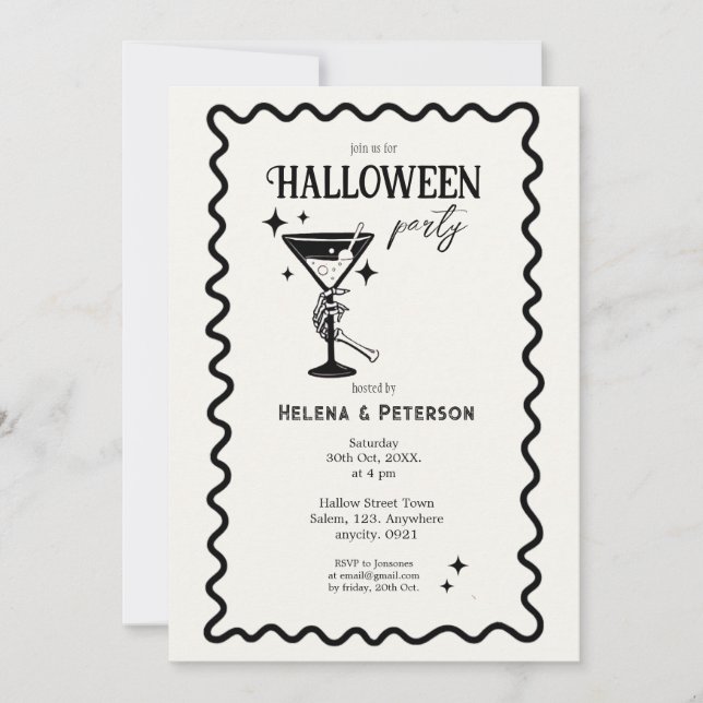 Retro Fun Black and White Halloween Party Invitation (Front)