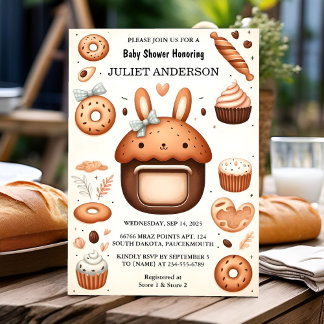 Retro Fun Boho Cake Bun In The Oven Baby Shower Invitation