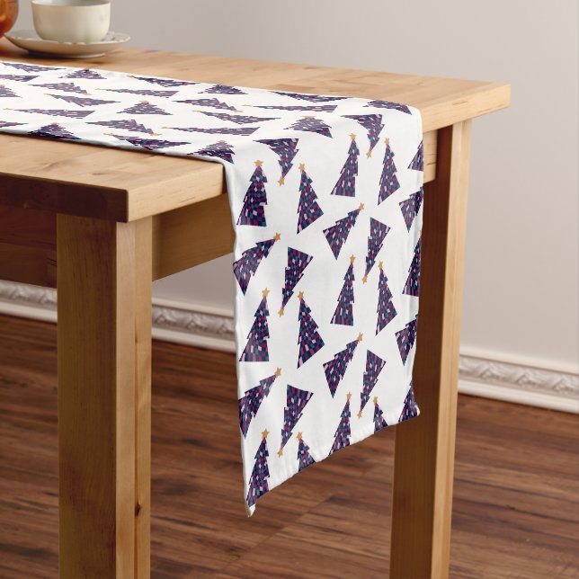 Retro Fun Chequered Christmas Tree Pattern Long Table Runner (In Situ)