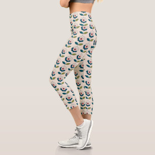 Retro Fun Garden Flower Pattern Capri Leggings