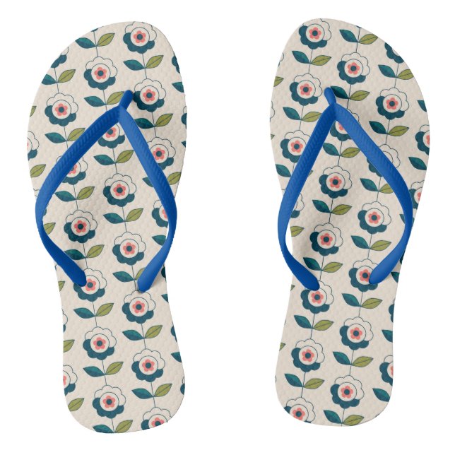 Retro Fun Garden Flower Pattern Flip Flops (Footbed)