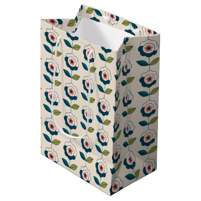 Retro Fun Garden Flower Pattern Medium Gift Bag (Front Angled)