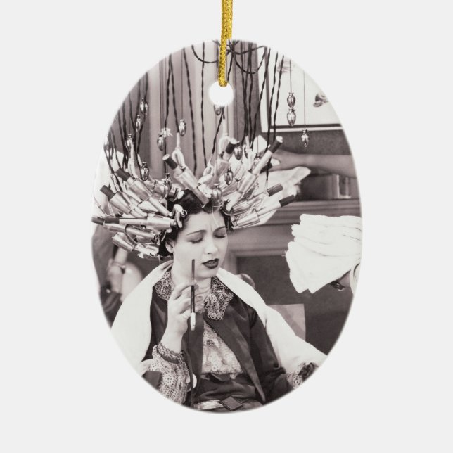 Retro Fun Hair Salon Ceramic Ornament (Front)