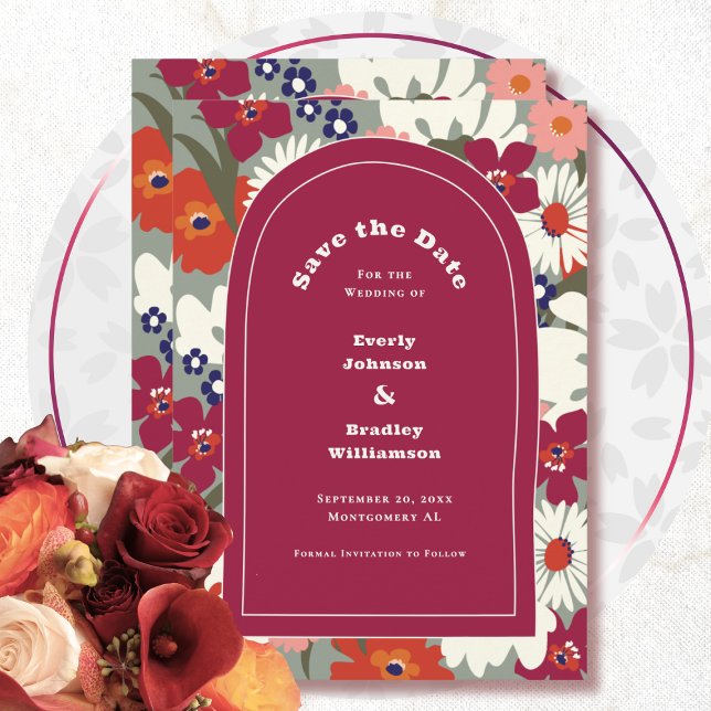 Retro Fun Modern Floral Colourful Save the Date Invitation (Creator Uploaded)
