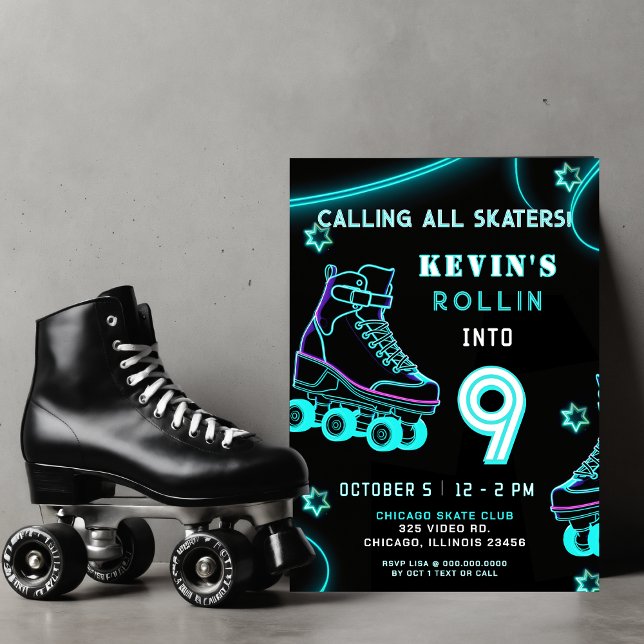 Retro Fun Neon Glow Roller Skate Birthday Invitation (Retro Fun Neon Glow Roller Skate Birthday Invitation)