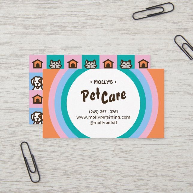 Rétro Fun Pet Care Carte de visite assis (Devant/Arrière en situation)