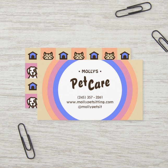 Rétro Fun Pet Care Carte de visite assis (Devant/Arrière en situation)