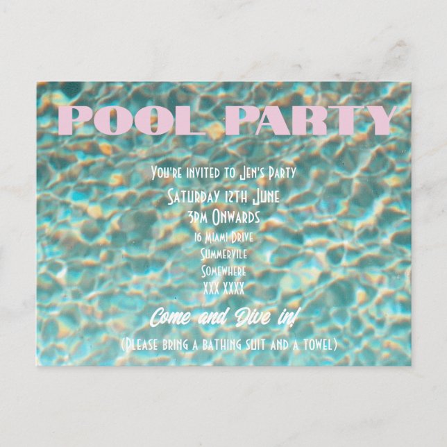 Retro Fun Pool Party Invitation Postcard (Front)