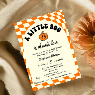 Retro Fun Wavy Checkered A Little Boo Baby Shower Invitation