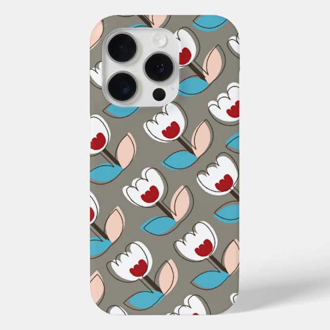 Retro Fun White Blue Red Tulips Flowers Pattern Case-Mate iPhone Case (Back)